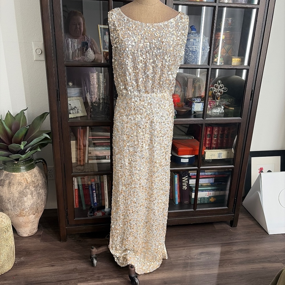 Sequin Column Dress, gold and silver mix, size Small